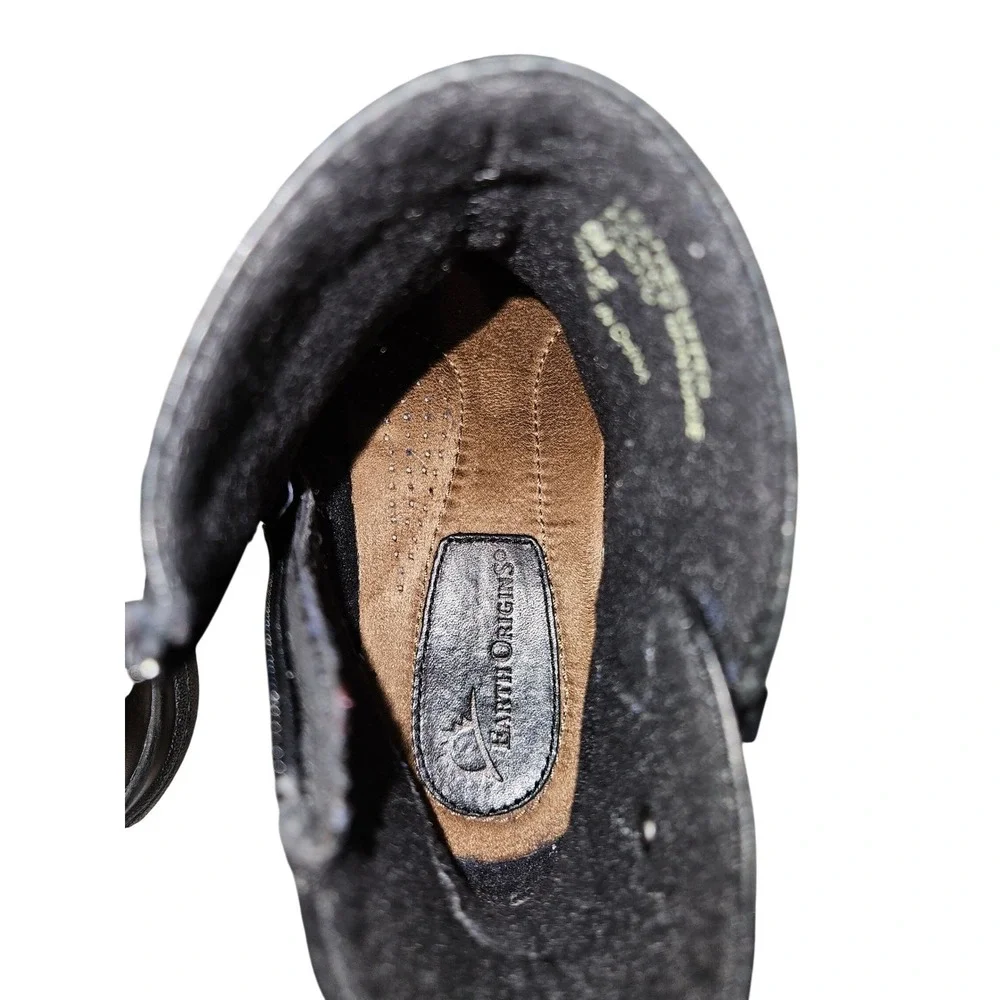 Earth Origins DeSoto‎ Black Leather Ankle Boots Buckle Zip Women's 6